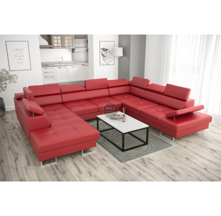 NAROŻNIK GALAXY MAX I Z FUNKCJĄ SPANIA 280X350X225 SKÓRA NATURALNA - Skóra czerwona , Strona prawa