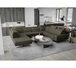 NAROŻNIK SKÓRZANY FIORE MAX I 220x350x265 CM - Odcienie oliwkowego , prawa