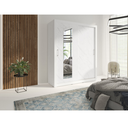 IN BOX 180 gardróbszekrény tükörrel, Fehér/Fehér márvány