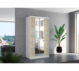 Tolóajtós szekrény tükörrel KSAWER 100 Fehér+Sonoma