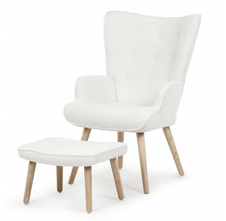 Relaxációs szék, fehér, bouclé szövet, AK-319 WT2