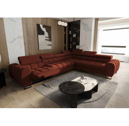NAROŻNIK ROZKŁADANY ASPEN MAX RELAX 330x260 CM - Odcienie ceglaste , prawa