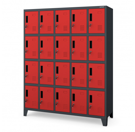 Fém Zárható öltözőszekrény BHP rekeszekkel ROBERT 1360 x 1720 x 450 mm, antracit-vörös