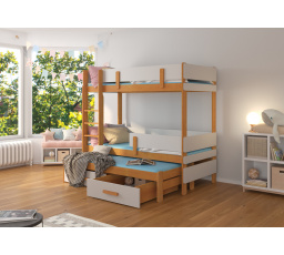 Háromszemélyes emeletes ágy ETAPO 200x90 Éger+Szürke