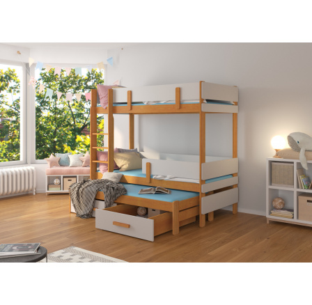 Háromszemélyes emeletes ágy ETAPO 200x90 Éger+Szürke