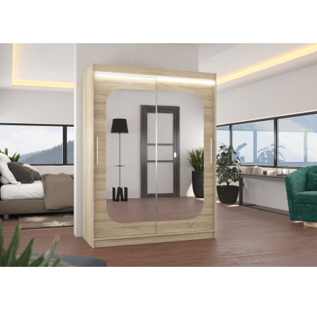 Tolóajtós szekrény tükörrel és LED világítással CLEVER 150 Sonoma+Sonoma