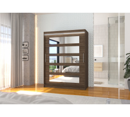 Tolóajtós szekrény tükörrel és LED világítással MURANI 150 Choco+Choco