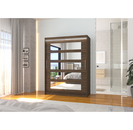 Tolóajtós szekrény tükörrel és LED világítással MURANI 150 Choco+Choco