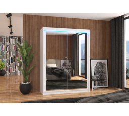 Tolóajtós szekrény tükörrel és LED világítással PERMO 150 Fehér+Fehér