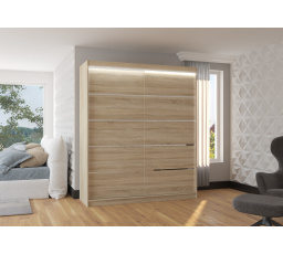 Tolóajtós és LED világítással ellátott SPECTRA 180 gardróbszekrény Sonoma+Sonoma