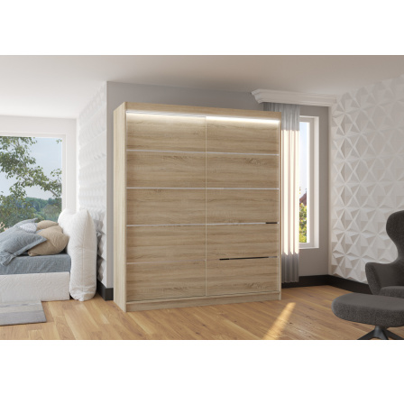 Tolóajtós és LED világítással ellátott SPECTRA 180 gardróbszekrény Sonoma+Sonoma