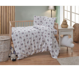 Krepové dětské povlečení do malé postýlky 90x135, 45x60 cm Slůně šedé zipový uzávěr