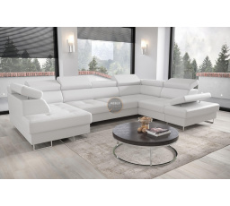 NAROŻNIK GALAXY MAX II Z FUNKCJĄ SPANIA 210x350x165 - Biała eko skóra , prawa