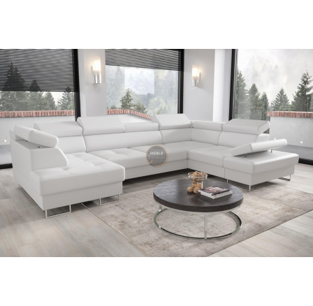 NAROŻNIK GALAXY MAX II Z FUNKCJĄ SPANIA 210x350x165 - Biała eko skóra , prawa