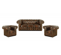 Sedací souprava Chesterfield Classic 3+1+1 kůže hnědá