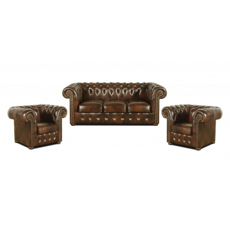 Sedací souprava Chesterfield Classic 3+1+1 kůže hnědá