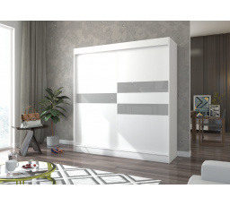 Tolóajtós szekrény lacobellel BATIA 200 Fehér+Szürke Lacobel