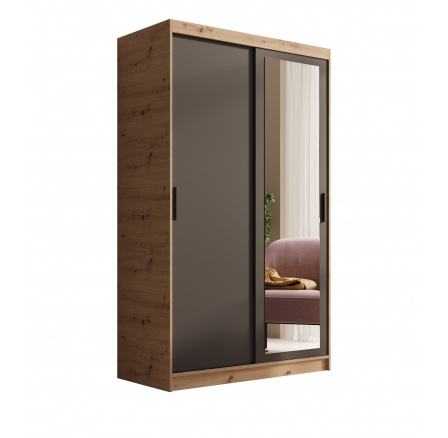 Tolóajtós és tükrös ruhásszekrény Hailey 120 Artisan+Fekete