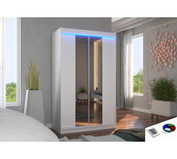 Tolóajtós szekrény tükörrel és LED világítással MARVIN 120 Fehér+Fehér