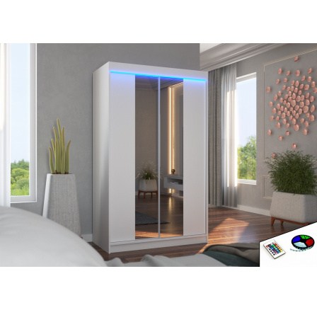Tolóajtós szekrény tükörrel és LED világítással MARVIN 120 Fehér+Fehér