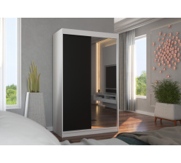 Tolóajtós és tükrös ruhásszekrény REWENA 120 Fehér+Fekete