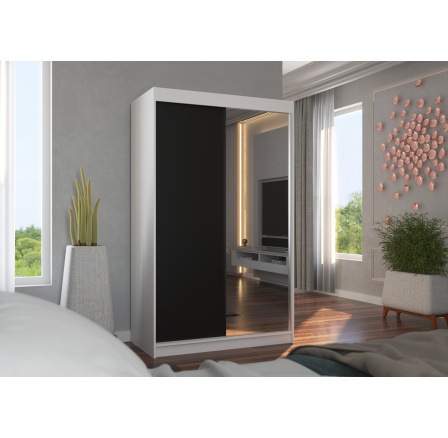 Tolóajtós és tükrös ruhásszekrény REWENA 120 Fehér+Fekete