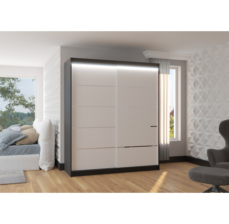 Tolóajtós szekrény LED világítással SPECTRA 180 Fekete+Fehér