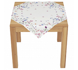Asztalterítő - színes mezei virágok, fehér alap, 100% poliészter, 80 x 80 cm