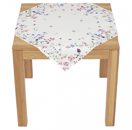 Asztalterítő - színes mezei virágok, fehér alap, 100% poliészter, 80 x 80 cm Asztalterítő - színes mezei virágok, fehér alap, 100% poliészter, 80 x 80 cm