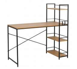 Íróasztal polccal, természetes tölgy/fekete keret B20-FXJG