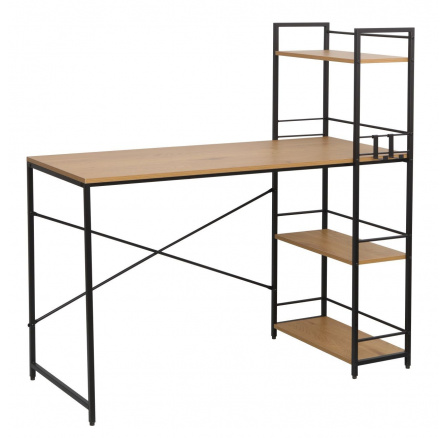 Íróasztal polccal, természetes tölgy/fekete keret B20-FXJG