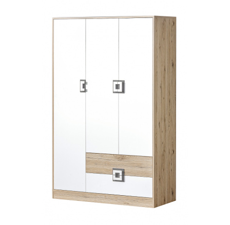Šatní skříň NICO 03, Světlý Dub/Bílá/Šedá