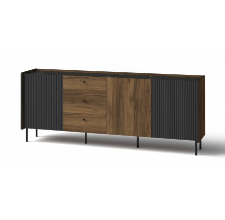 PRESTIGO komód - P6, Warmia dió/San Sebastian/Fekete matt