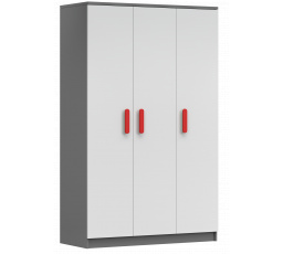 3D SMYK II - 19 Gardróbszekrény, Szürke/Fehér/Piros