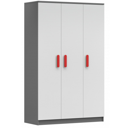 3D SMYK II - 19 Gardróbszekrény, Szürke/Fehér/Piros