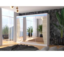 Tolóajtós szekrény tükörrel és LED világítással DIEGO 250 Fehér+Sonoma