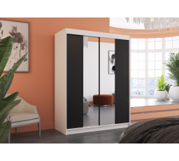 Tolóajtós szekrény tükörrel FEVER 150 Fehér+Fekete