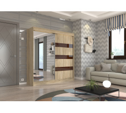 Tolóajtós szekrény tükörrel és lacobellel TOURA 200 Sonoma+Choco Lacobel