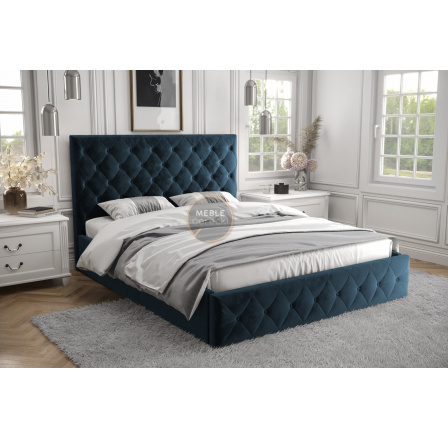 ŁÓŻKO ROMA - 140x200 , Metalowy na podnośnikach gazowych , Odcienie granatu