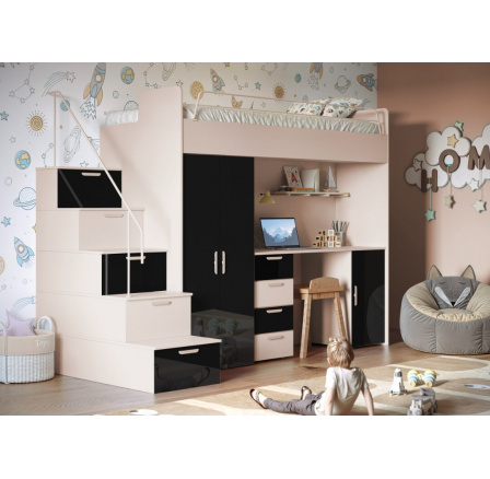 Patrová postel PARADISE 4S Kašmír Černá Lesk