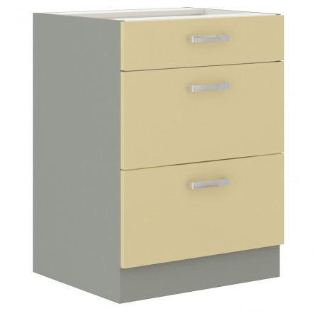 Kuchyňská dolní skříňka KARPO 60 D 3S BB, krémový lesk/šedá