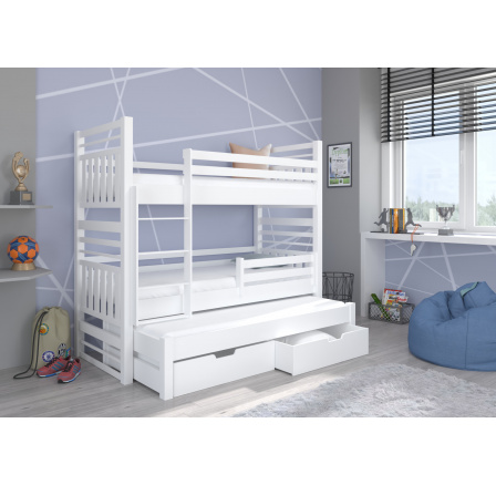 Háromszemélyes emeletes ágy matracokkal HIPPO 200x90 Fehér