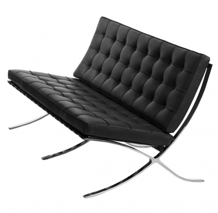 Sofa BA2 két személyre, fekete természetes bőr