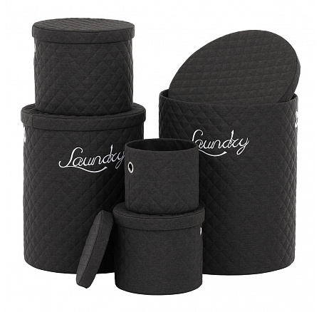 Koš prádelní - látka, kulatý, černý, cena za sadu 5 ks