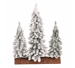 Lucfenyő tuskón - hármas, mini, 34 cm, zöld, havas