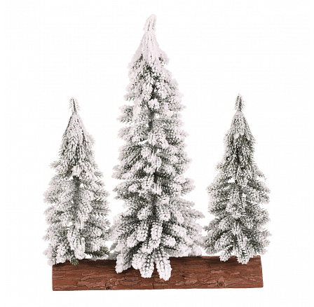 Lucfenyő tuskón - hármas, mini, 34 cm, zöld, havas Lucfenyő tuskón - hármas, mini, 34 cm, zöld, havas