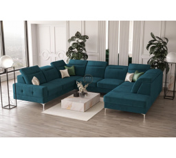 NAROŻNIK TAPICEROWANY MALIBU MAX I 260x350x220 CM - Odcienie niebieskiego , Strona lewa