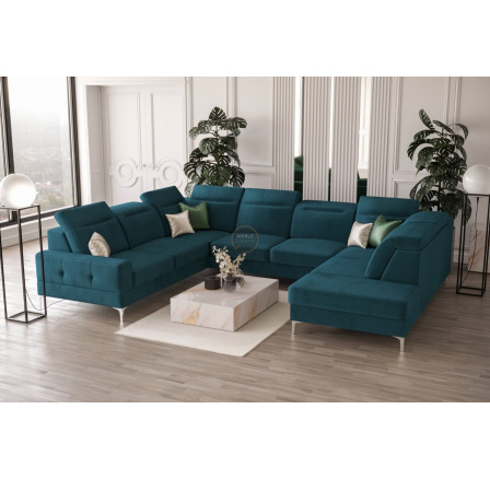 NAROŻNIK TAPICEROWANY MALIBU MAX I 260x350x220 CM - Odcienie niebieskiego , Strona lewa