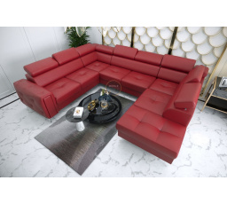 NAROŻNIK ORION MAX I Z FUNKCJĄ SPANIA 225X350X255 CM SKÓRA NATURALNA - Skóra czerwona , Strona lewa