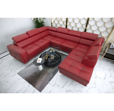 NAROŻNIK ORION MAX I Z FUNKCJĄ SPANIA 225X350X255 CM SKÓRA NATURALNA - Skóra czerwona , Strona lewa